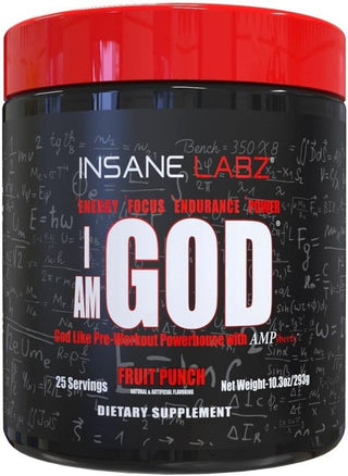 Insane Labz I Am God – High-Stim Pre-Workout for Extreme Energy & Focus Fruit Punch, 25 Servings | Tigerfitness.com