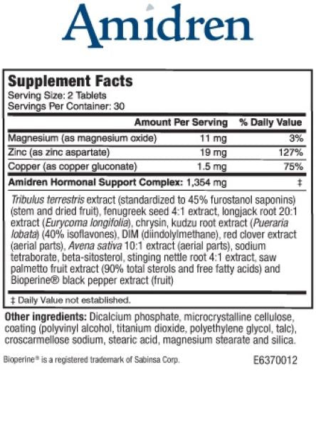 MHP Amidren Andro-T Supplement Facts & Ingredients Label 60 Capsules | Tigerfitness.com