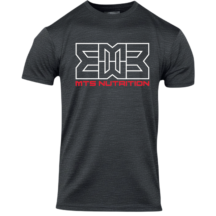 MTS Stacked T-Shirt in Charcoal with white and red logo