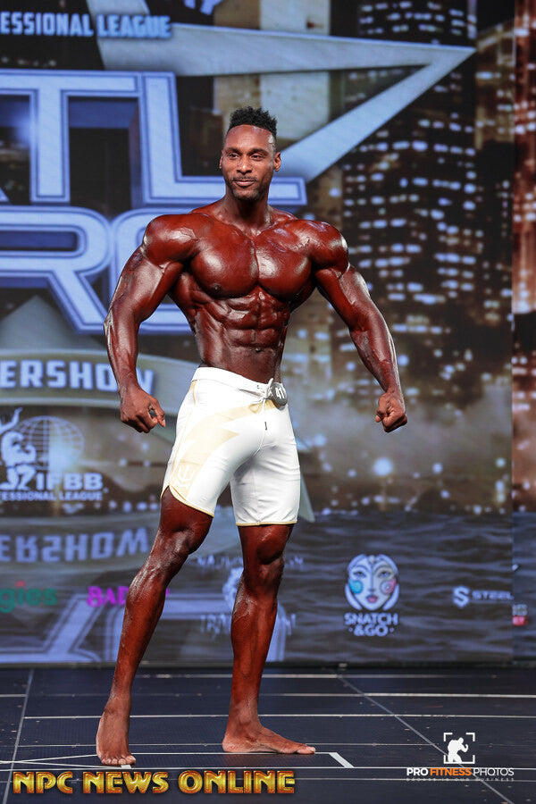 Corey Morris onstage at Lenda Murray Atlanta Pro, 2026