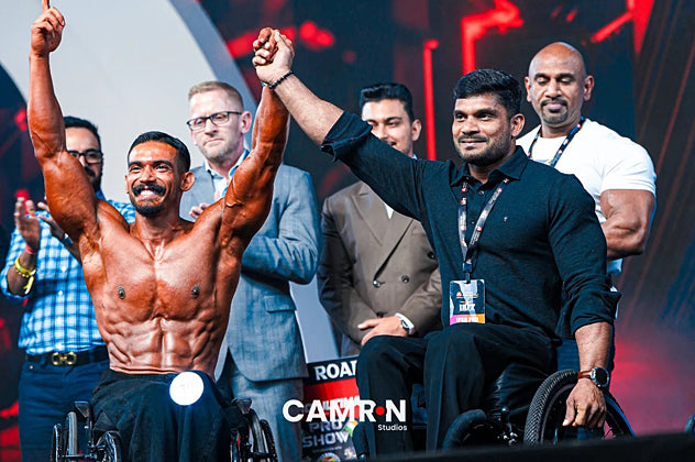 Mostafa Darvish Khezri, on the left, celebrating his Bharat Pro Show victory