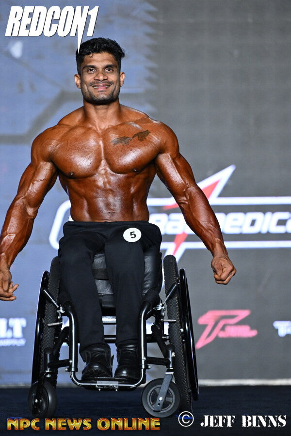 Rajesh John onstage at Mr Olympia, 2025