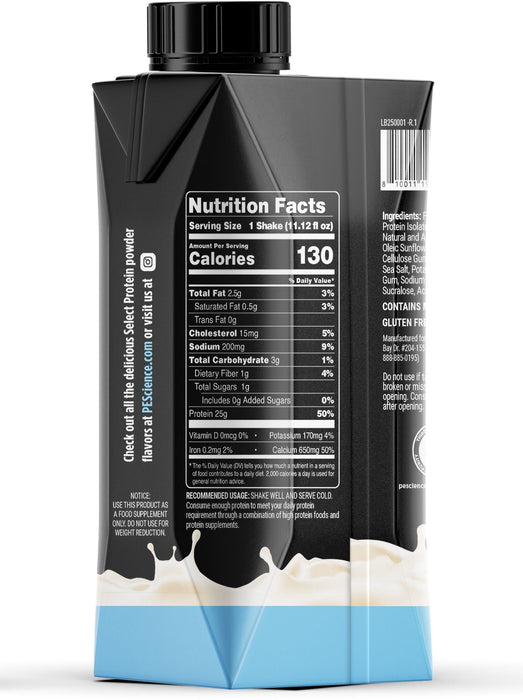 PEScience Select Protein Shake RTD nutrition panel