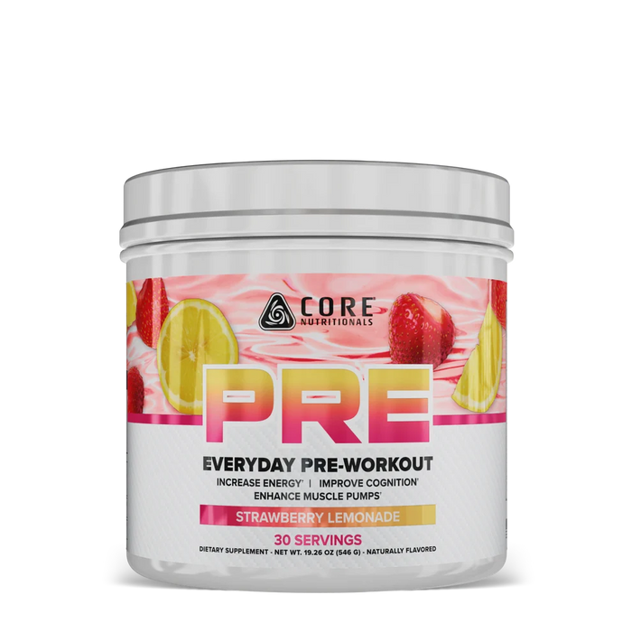 Core Nutritionals PRE pre-workout, Strawberry Lemonade, 30 serving tub