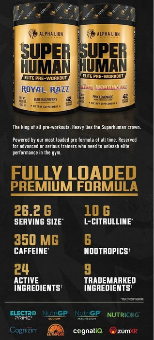 Alpha Lion Superhuman® Elite Pre-Workout – Side View of Container