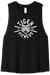 Tiger Fitness black crop tank top with white barbell and tiger head graphic print and raw edge armholes