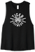 Tiger Fitness black crop tank top with white barbell and tiger head graphic print and raw edge armholes
