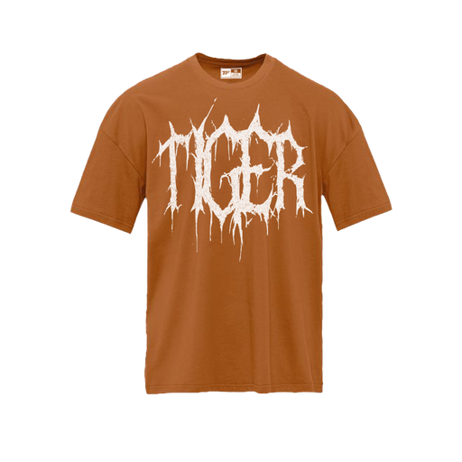 Tiger Oversized Mayhem Tee in brown – super soft heavyweight cotton shirt with bold white “TIGER” graphic on front