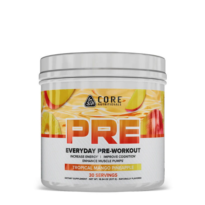 Core Nutritionals PRE pre-workout, Tropical Mango Pineapple, 30 serving tub