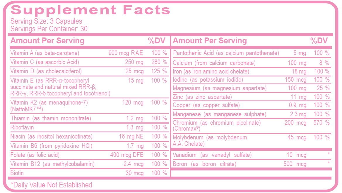 PEScience TruMulti Women's supplement facts panel