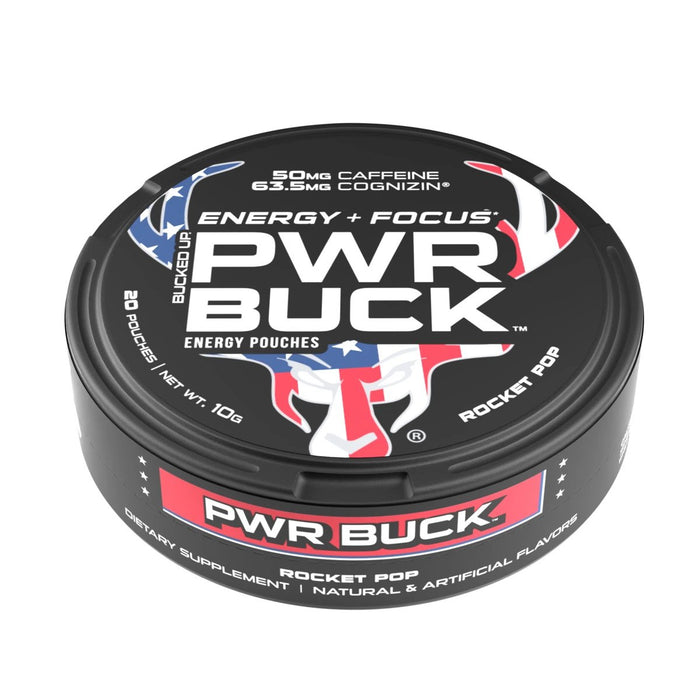 Bucked Up PWR Buck energy pouches, Rocket Pop, 20 count tin